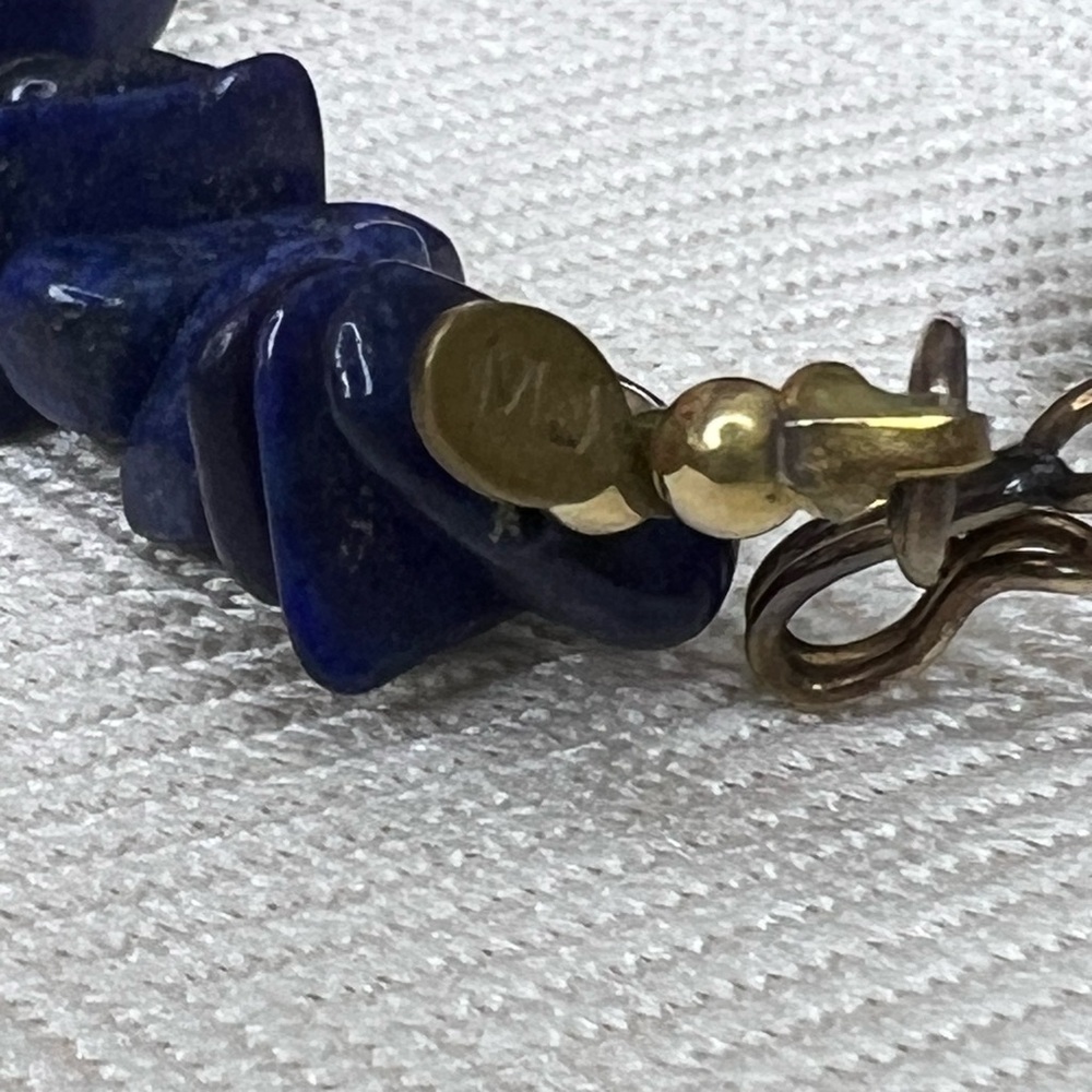 Lapis Lazuli Blue & Orange Sponge Coral Floral Cloisonné Pendant MJ Necklace - Picture 8 of 14